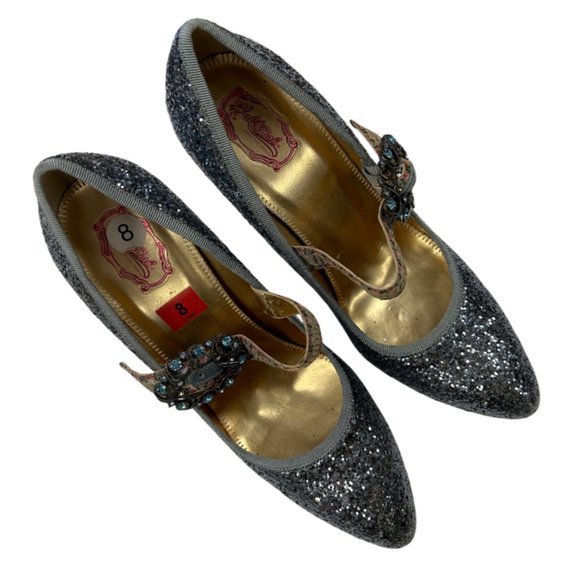 Hale Bob Mary-Jane Shoes Pumps 8 Blue Multi Glittered Crystal Bronze Buckle - Picture 3 of 8